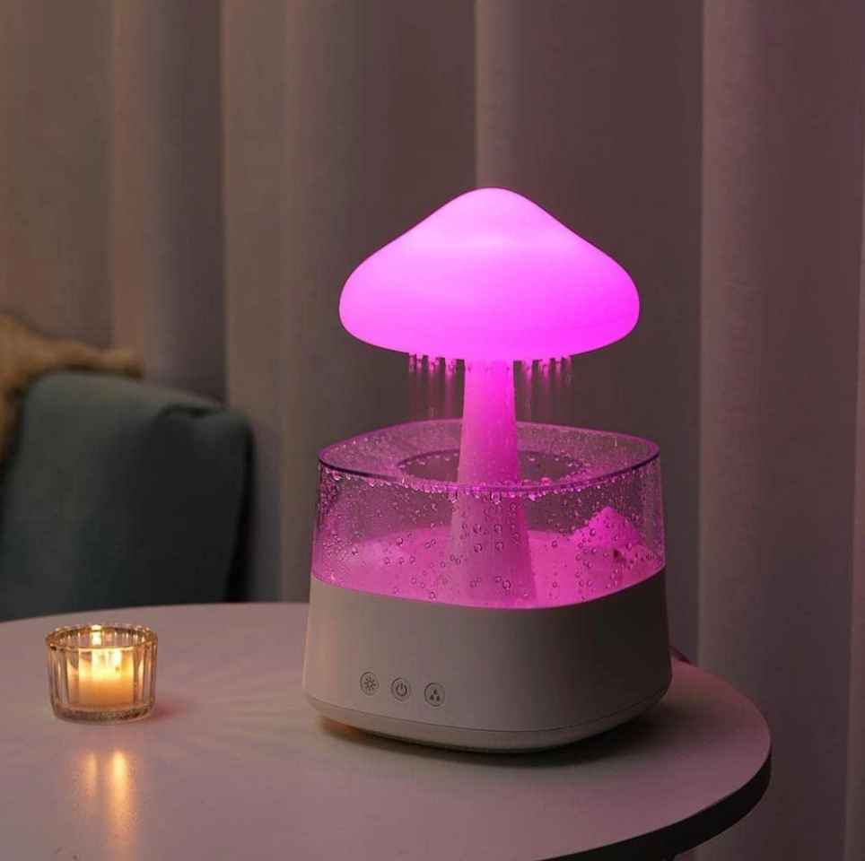 RaindropRelaxation - Calming Rain - Mushroom Rain Cloud Humidifier – Water  Sound & Essential Oil Diffuser for Home Aroma – Bedroom Night Light With